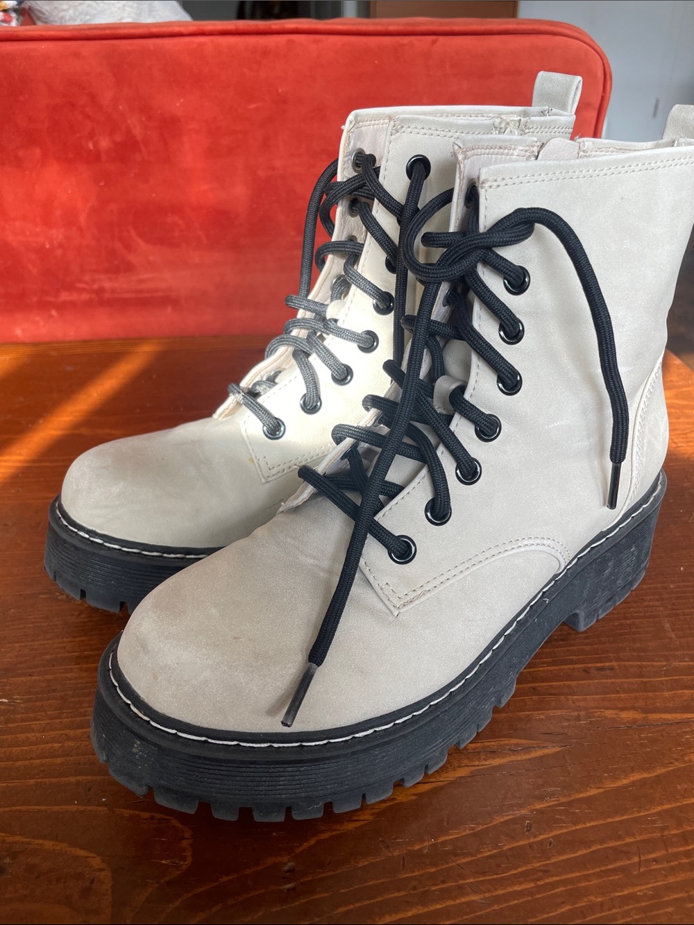 3 for $30 - Time and Tru Cream Combat Boots with Black Lug Sole